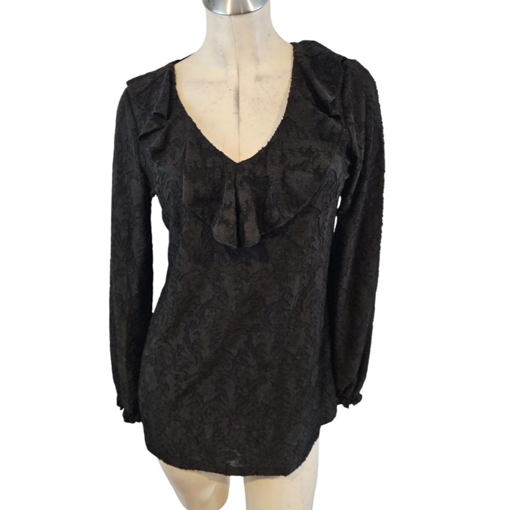 Susan Graver Purw Burnout Long Sleeve Blouse Size S